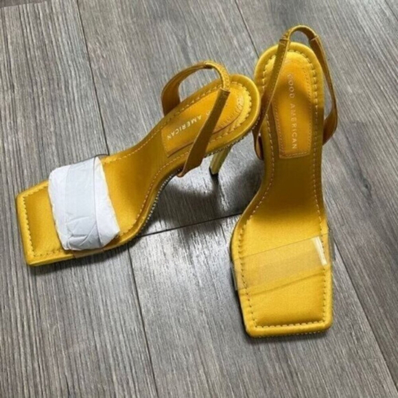 NWT Good American Crystal Crush Satin Lucite Sling Back Sandal Heels - Picture 6 of 15
